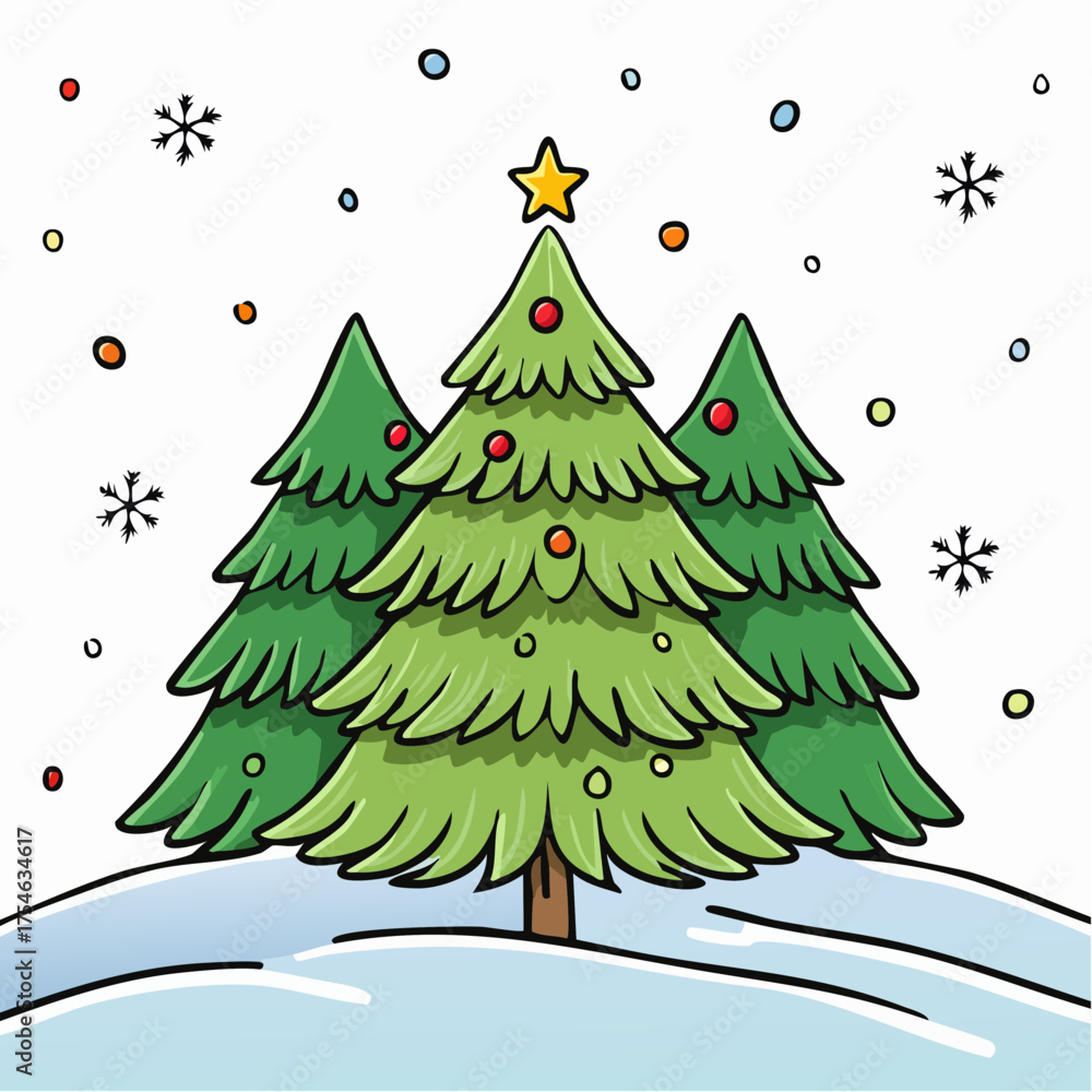 Obraz premium christmas background with fir tree and snow