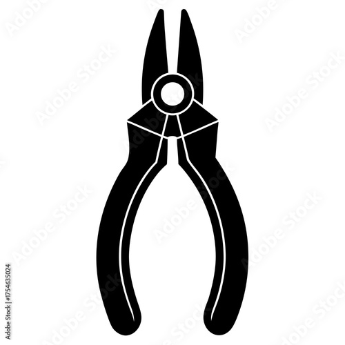 Black silhouette of a pair of pliers tool isolated on a white background