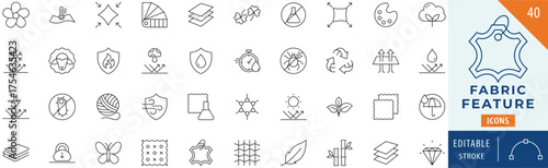 Fabric feature icon collection set. Editable stroke.