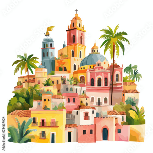 Mexico City. Mexico City hand drawn watercolor illustration