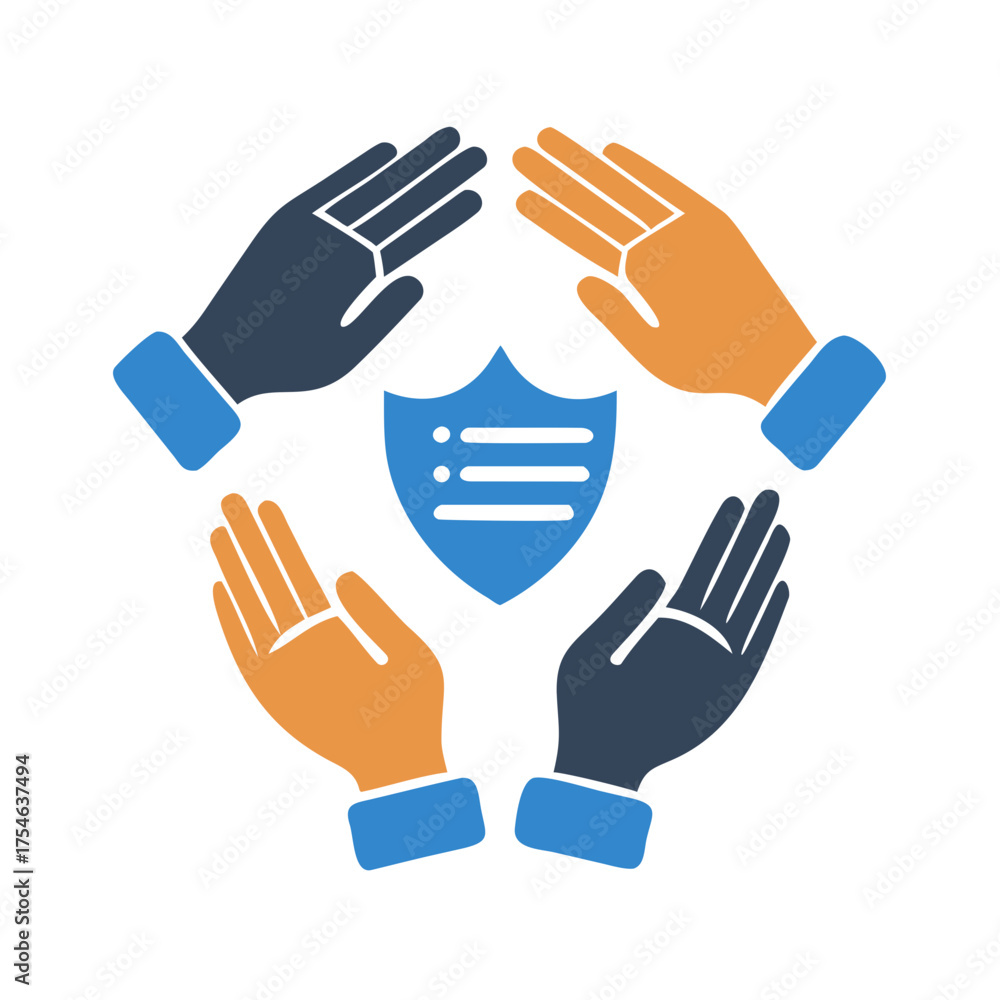 Obraz premium Hands Surrounding a Shield Representing Protection and Support