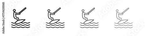 Wakeboarding icons. editable stroke icon collection.