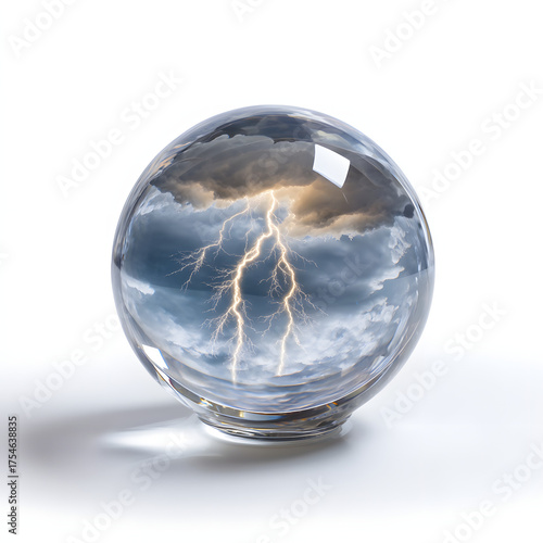 Lightning storm inside a crystal ball isolated on white background