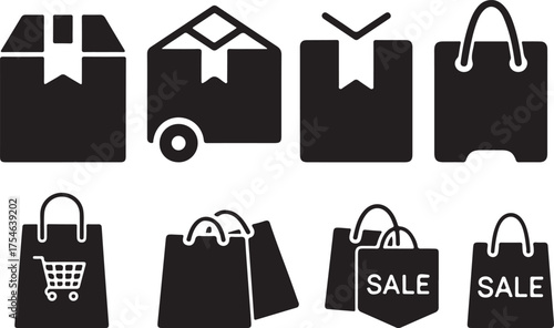 E commerce Icons Black and White Online Shopping Concept Illustration