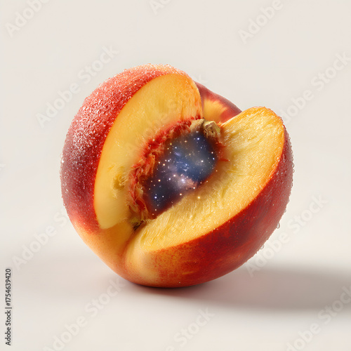 Half of a peach with a galaxy inside isolated on white background