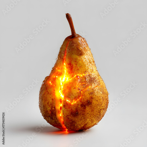 Pear with a crack of light isolated on white background