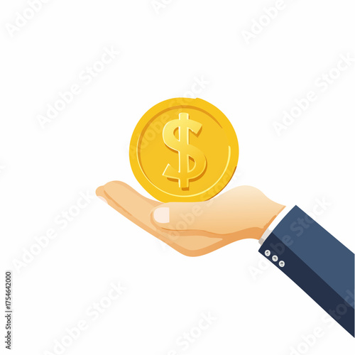 A Hand Presenting a Gold Dollar Coin, Representing Investment and Financial Concepts