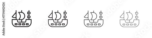Pirate ship icons. editable stroke icon collection.