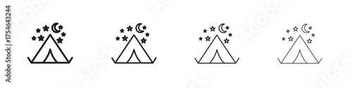 Night camping icons. editable stroke icon collection.