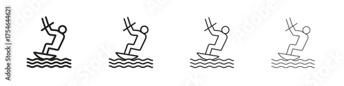 Kitesurf sign icons. editable stroke icon collection.