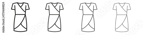 Jersey wrap dress icons. editable stroke icon collection.