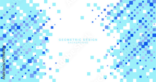 青色の様々な四角形で組み合わせた幾何学的なドット背景素材