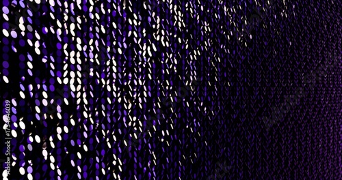 Night party sequins turn up in a random pattern. Side macro view of gorgeous waving pattern background. 3D rendering.