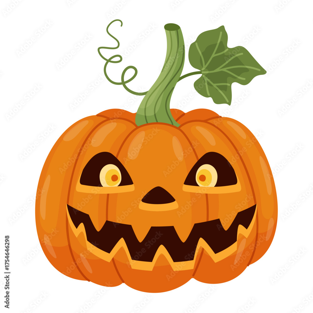 Fototapeta premium Halloween pumpkin, Jack o' lantern. Hand drawn trendy flat style. Perfect for Halloween party invitation, greeting card, banner, stickers, poster, trick or treat Spooky Jack. Vector illustration