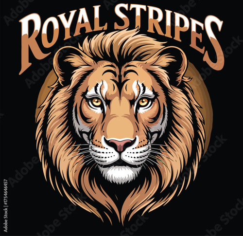 Fierce lion head with flowing mane and regal stripes vector