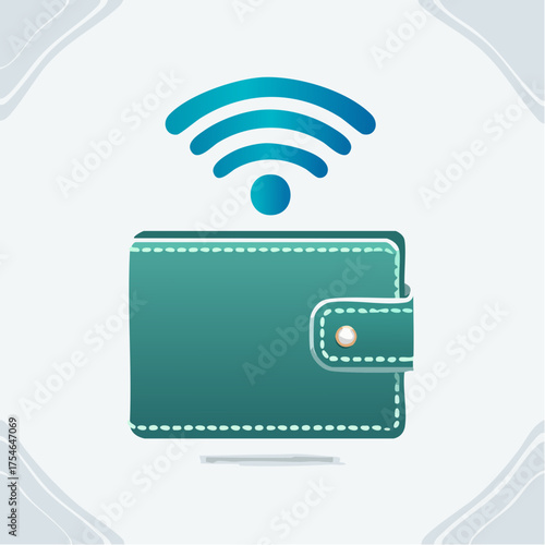 Digital wallet illustration with wifi symbol signifying wireless payment accessibility