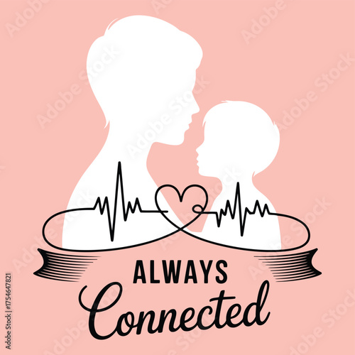 Mother child silhouette heartbeat connection vector