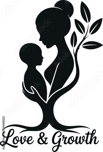 Mother holding child with tree and leaves embrace love