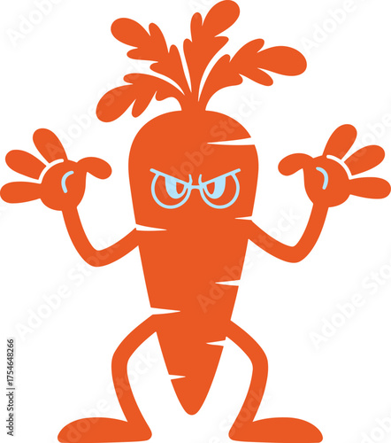 Orange carrot character with blue glasses and angry expression vector