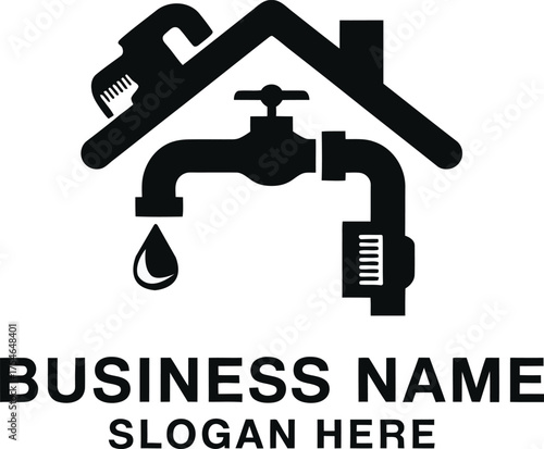 Modern house plumbing icon symbol with water drop for business services