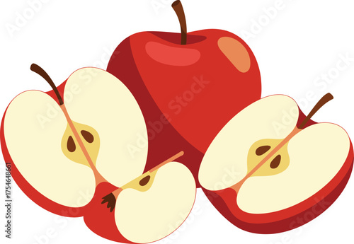 Juicy red apple whole and sliced revealing fresh interior details delicious fruit healthy food ingredient