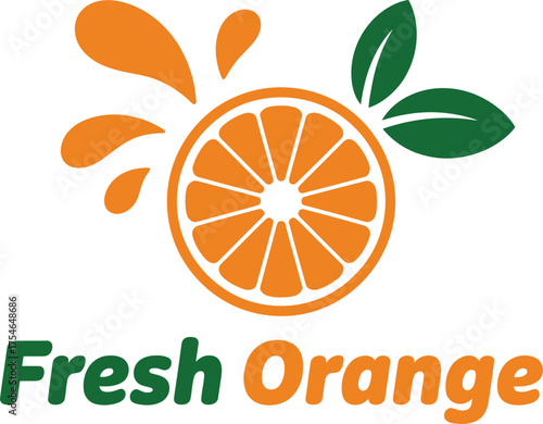 Vibrant fresh orange juice logo with splashes and green leaves creative design