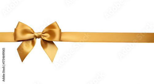 Elegant Golden Ribbon Bow on Black Background, Luxury Gift Decoration, Festive Celebration, Horizontal Banner, Premium Packaging, Decorative Design