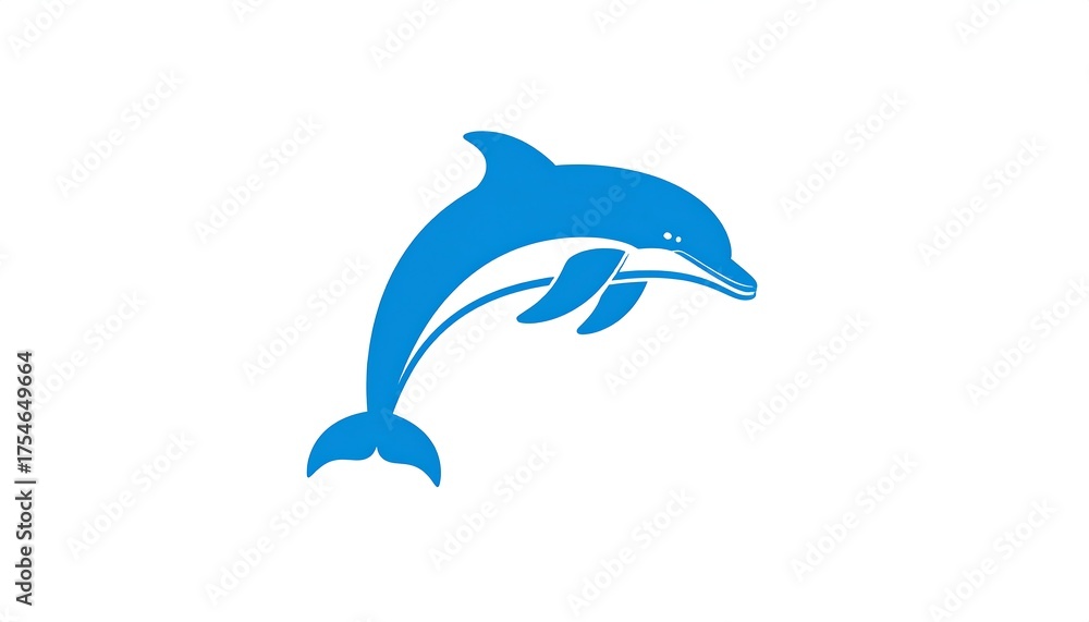 Fototapeta premium Blue dolphin silhouette leaping against a white background