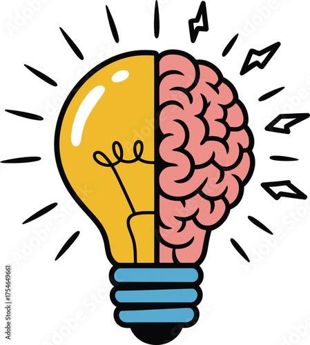 Creative idea light bulb merged with human brain symbolizing innovation and insight