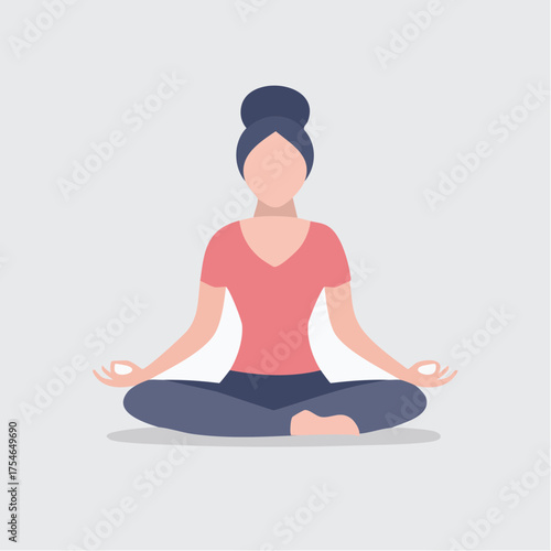 Wallpaper Mural Illustration Depicting a Woman in Lotus Position Practicing Mindfulness and Meditation Torontodigital.ca