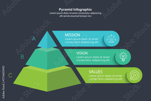 Venn diagram pyramid infographic chart template for business 3 parts, options, presentation with venn diagram elements vector illustration.