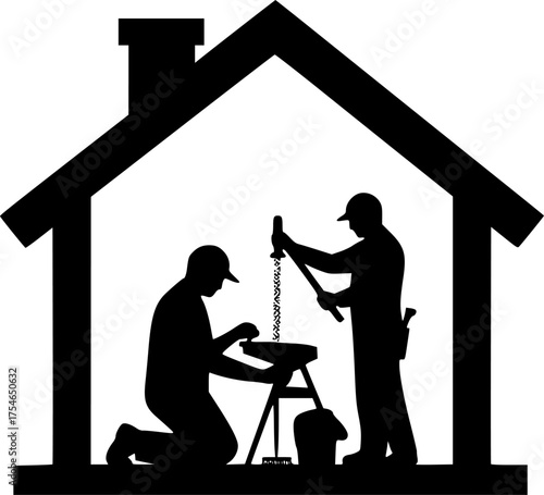 Plumbing house repair service drain cleaning silhouette vector illustration
