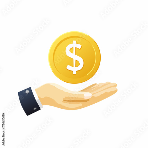 Illustration of a hand presenting a golden coin, symbolizing financial concepts and investments