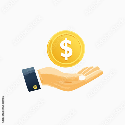 Illustration of a hand receiving a golden coin representing financial opportunity and wealth
