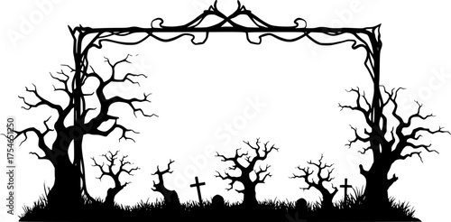 Frame with Haunted trees silhouette illustration art vector
