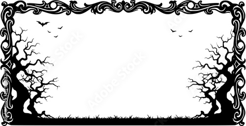 Frame with Haunted trees silhouette illustration art vector
