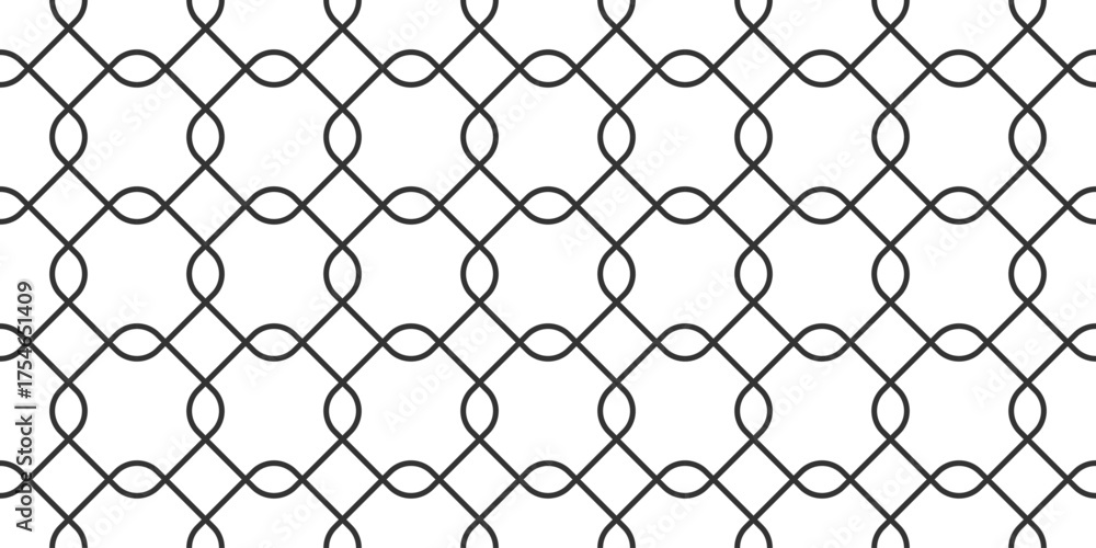Naklejka premium Minimalistic line grid background. Decorative diamond line motif. Black and white seamless design. Outline square texture. Abstract crisscross tile vector pattern