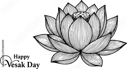 Lotus flower line art style, vesak day vector
