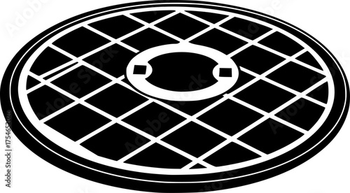 black and white silhouette of a manhole cover vector on a white background

