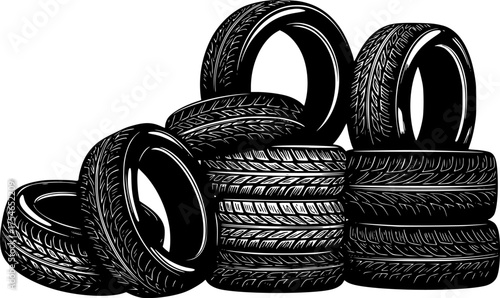 vector automobile rubber tires isolated on white background. tire stack flat style design
