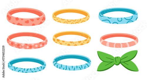 Colorful Cartoon Bangles and a Green Bow Tie Illustration.