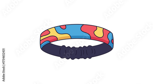 Colorful Camouflage Patterned Headband with Dark Blue Elastic Band.