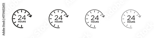 24 hours icons. editable stroke icon collection.