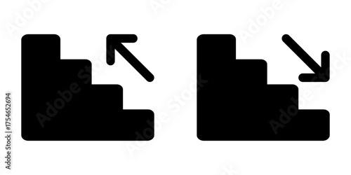 Stairs up and down pictogram. stairs sign illustration. stairs icon. flat style black and white vector illustration.	