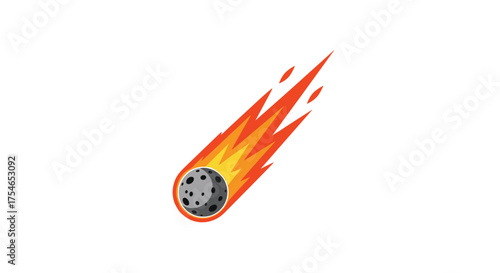 A fiery meteor streak across the sky leaving a trail of bright flames and smoke.