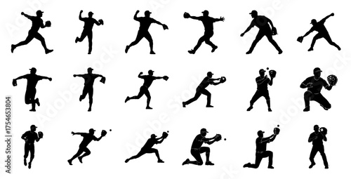 Baseball players in action silhouettes sport
