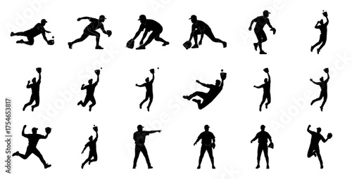 Baseball players in action silhouettes sport