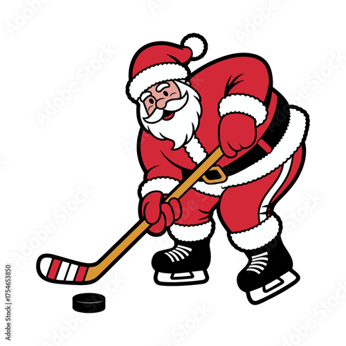 Santa Claus Playing Ice Hockey Illustration