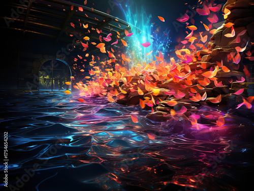 Magnanimous A stack of coins with a sun shining on the water