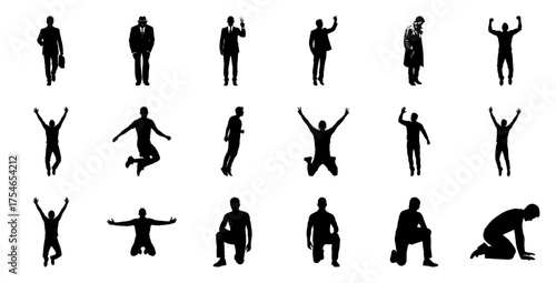 Business people diverse poses silhouettes actions